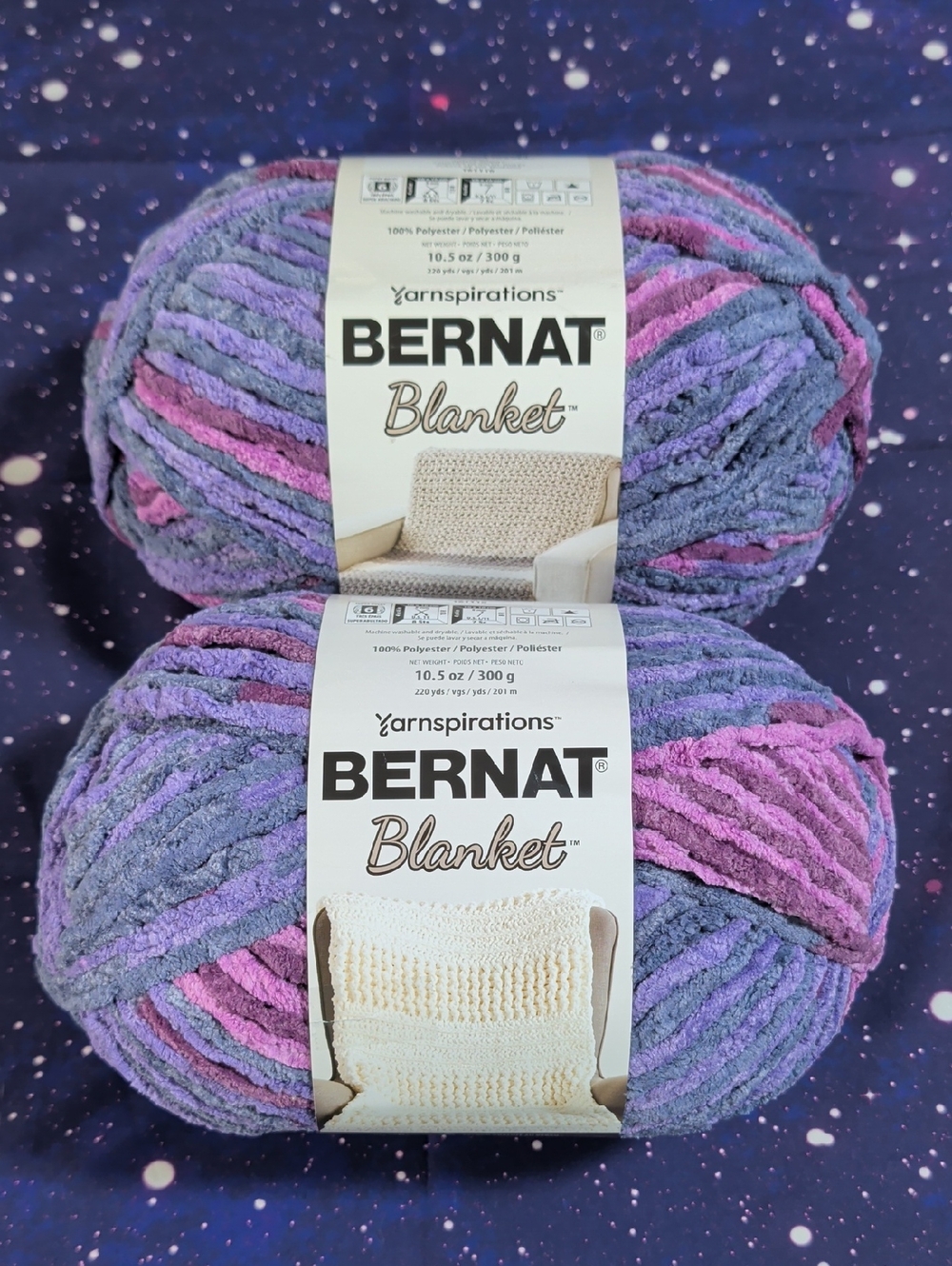 2 Brand New Skeins Bernat Blanket Yarn PURPLE SUNSET Smoke Free Home